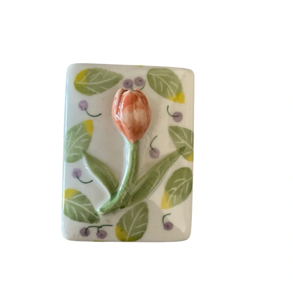 Vintage Andrea By Sadek Ceramic Tulip Floral Trinket Box cottagecore fairycore